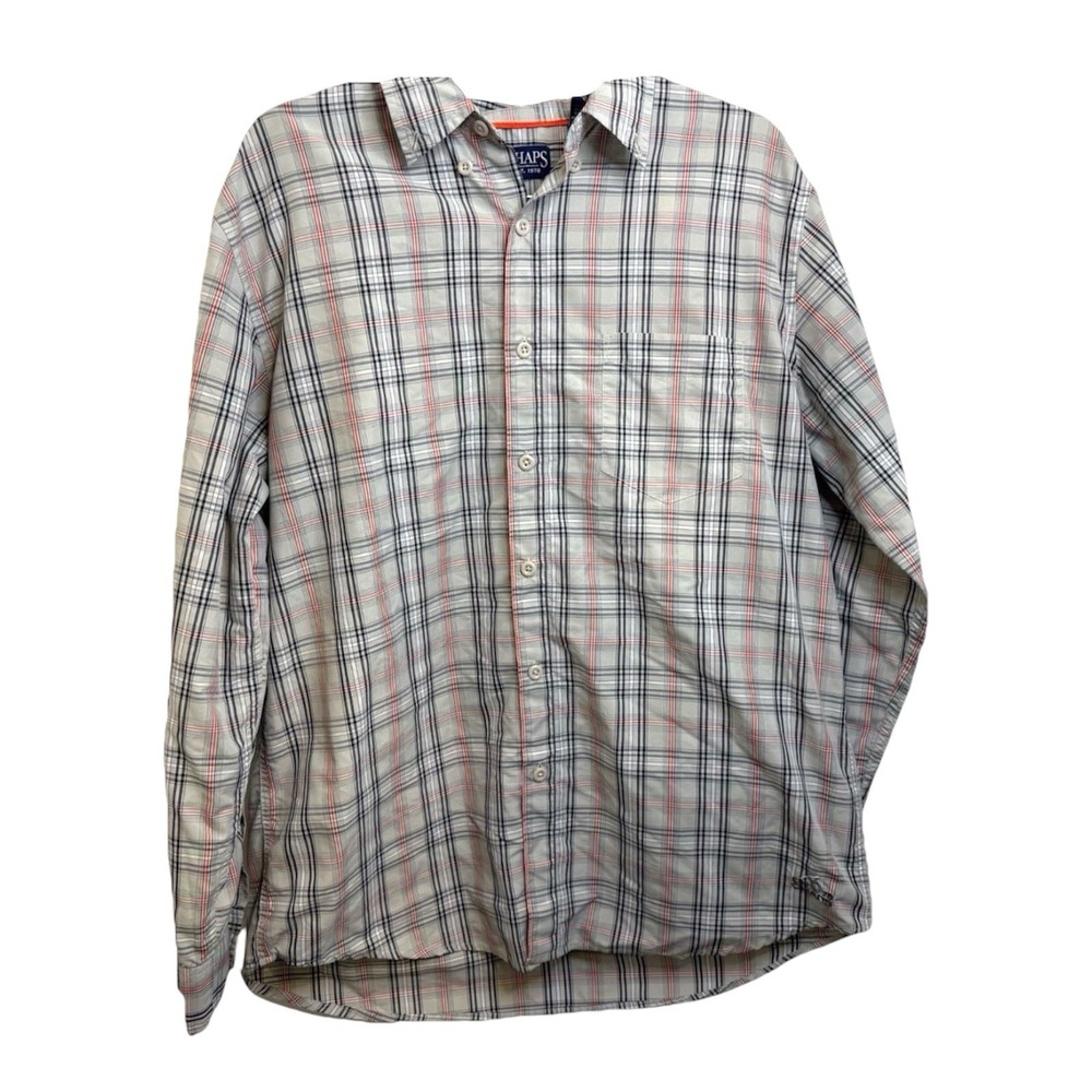 Chaps Mens L Long Sleeve Button Down Flannel Shirt Plaid Orange Black Gray - Picture 2 of 8